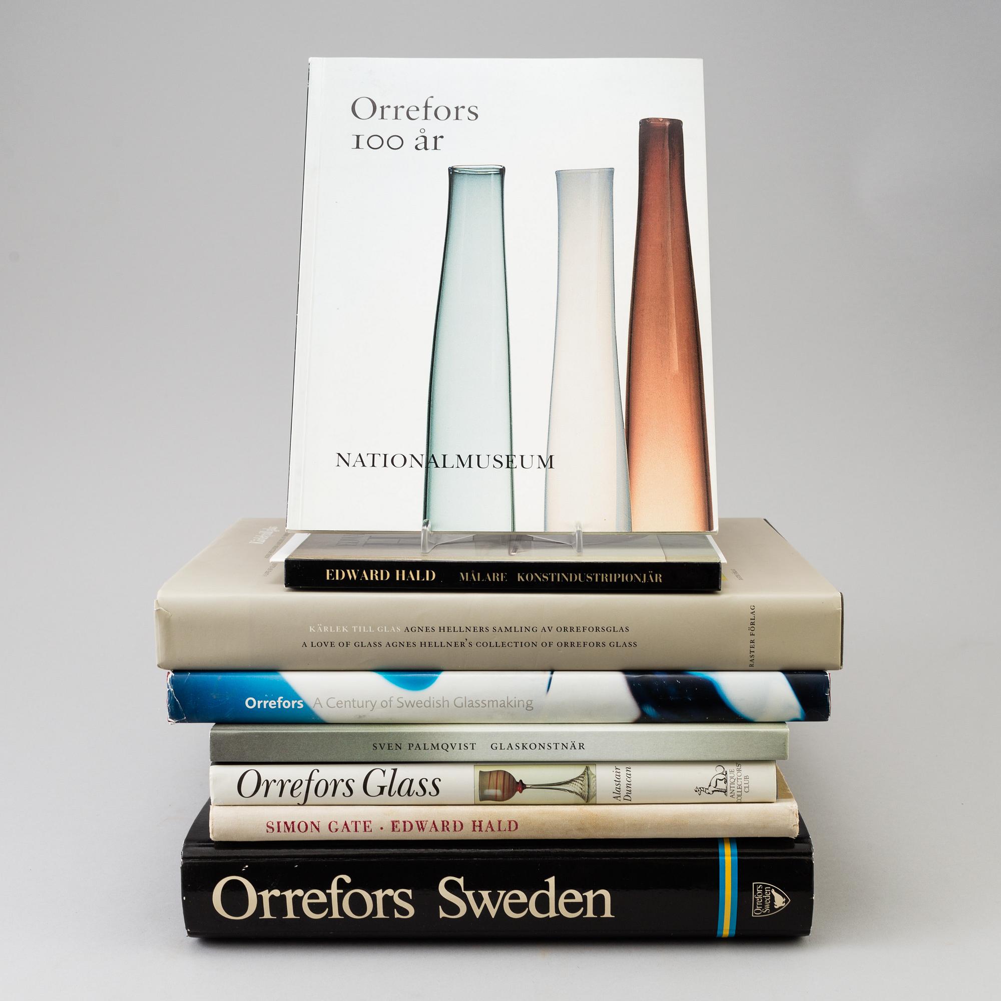 A lot of eight books regarding Orrefors glasbruk.