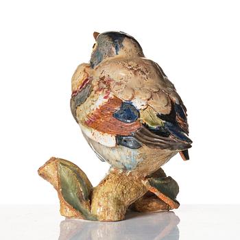 Tyra Lundgren, a stoneware sculpture of a bird on a branch, Gustavsberg, Sweden 1940s.