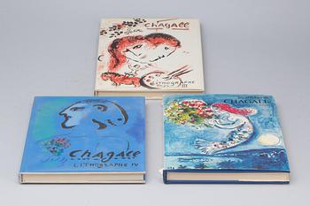 BÖCKER, 3 st, Marc Chagall, "Lithographe III, IV", André Sauret, 1969 och 1974, samt "Les affiches de Chagall".