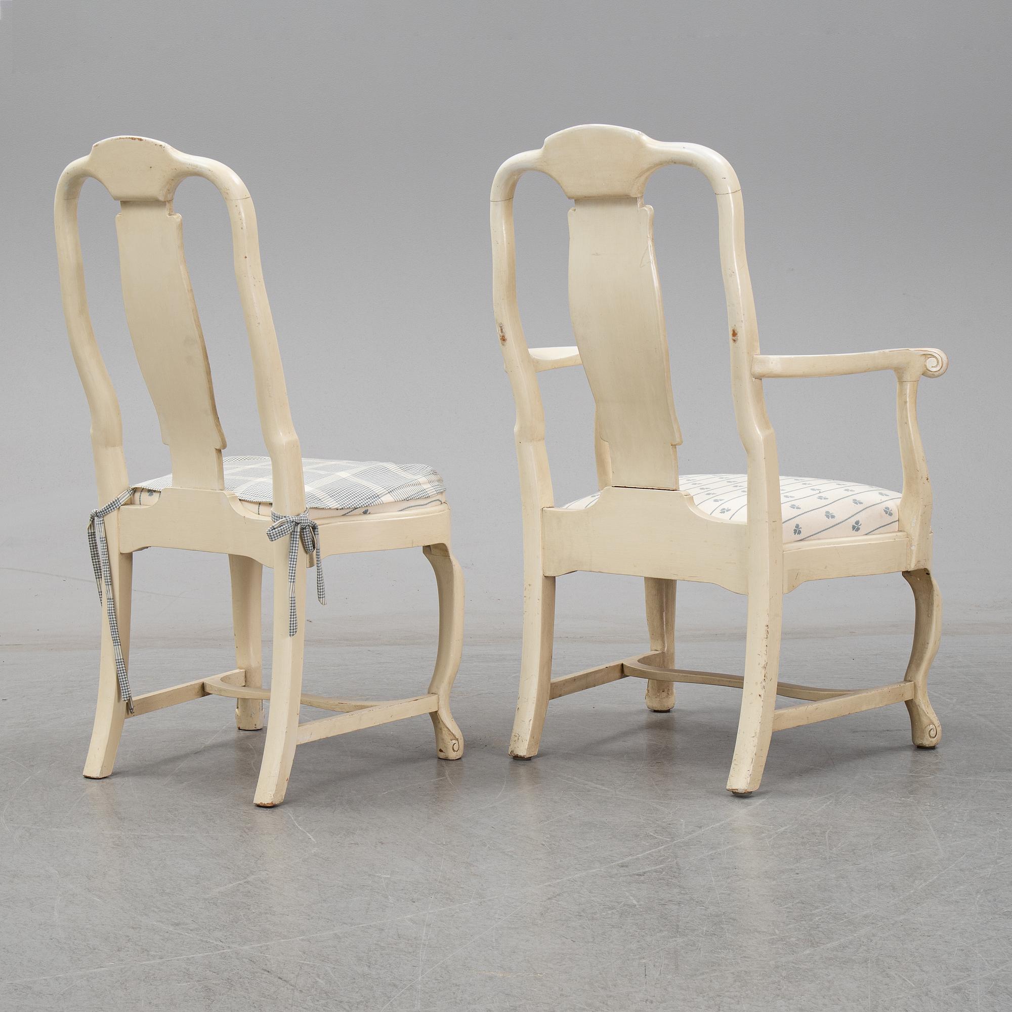 A set of six chairs and a pair of armchairs, rococo style, early 20th century.