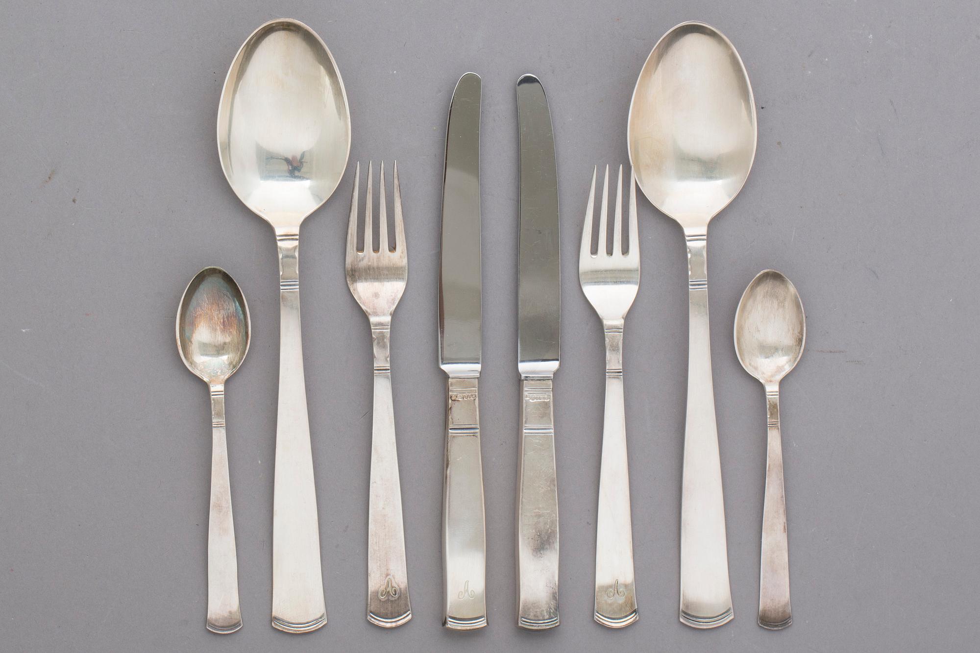 BESTICK,  48 delar, "Rosenholm", GAB silver 1950-tal, vikt ca 1300 g.