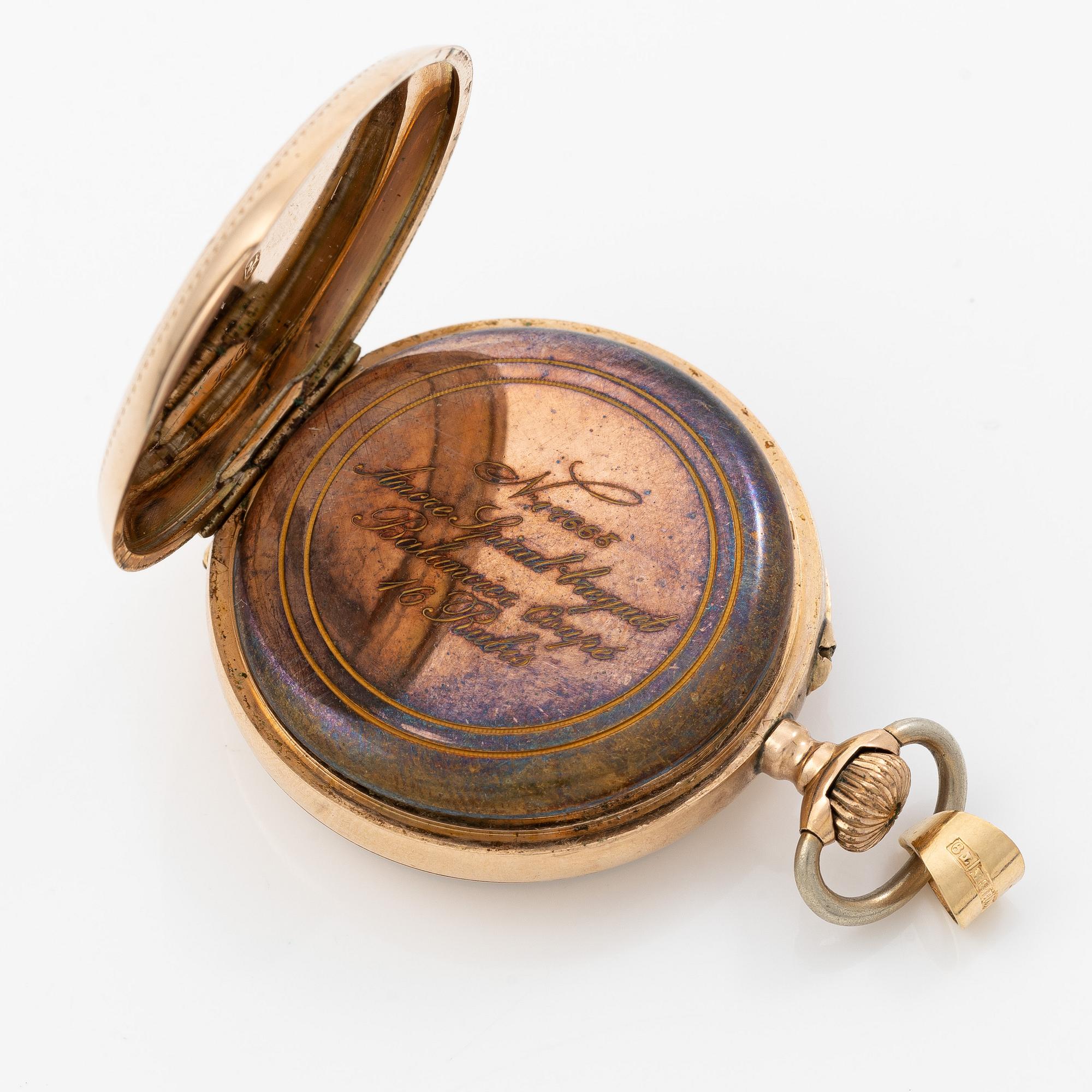 Pocket watch, 14K gold, 34 mm.