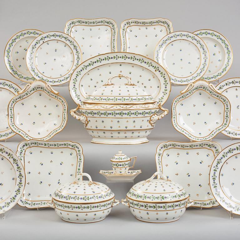 A French dinner service, circa 1800, some pieces marked M F Guerhard & Dahl.  (70 pieces).