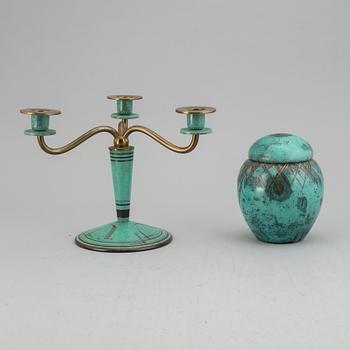 An art déco candelabrum and urn from WMF Ikora.