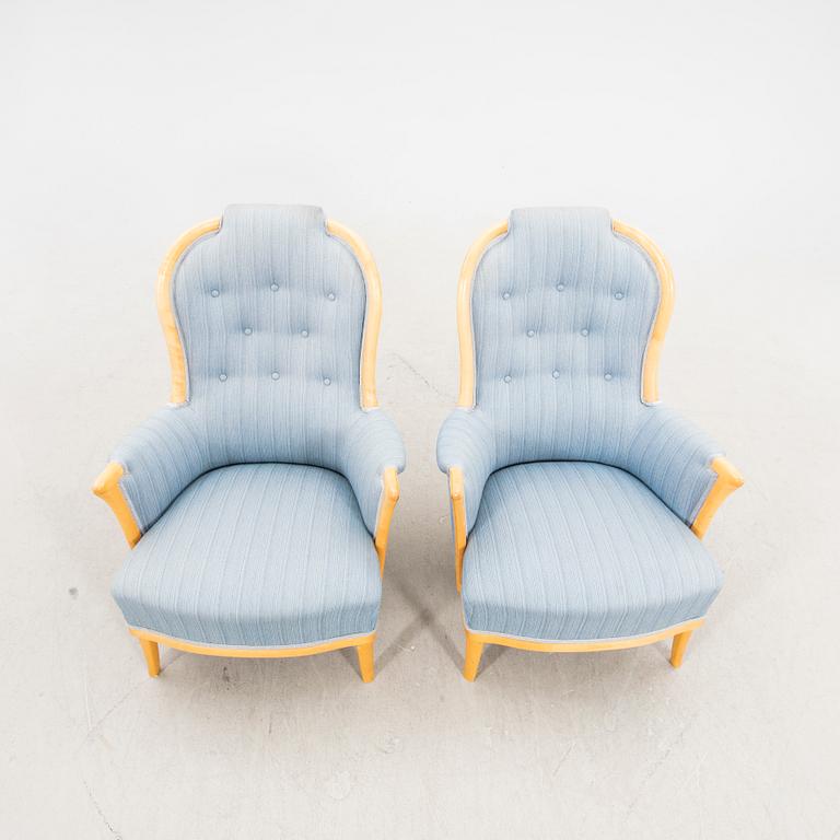 Carl Malmsten, a pair of Vår fru birch armchairs OH Sjögren alter part of the 20th century.