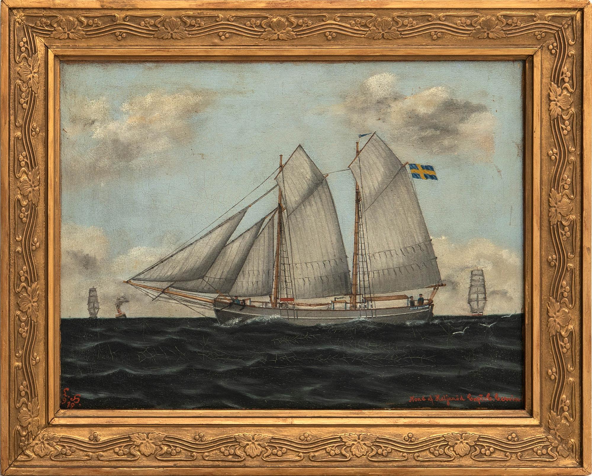 Unknown artist 20th century, Ship portrait "Nord af Heljaröd capt C Cervin".