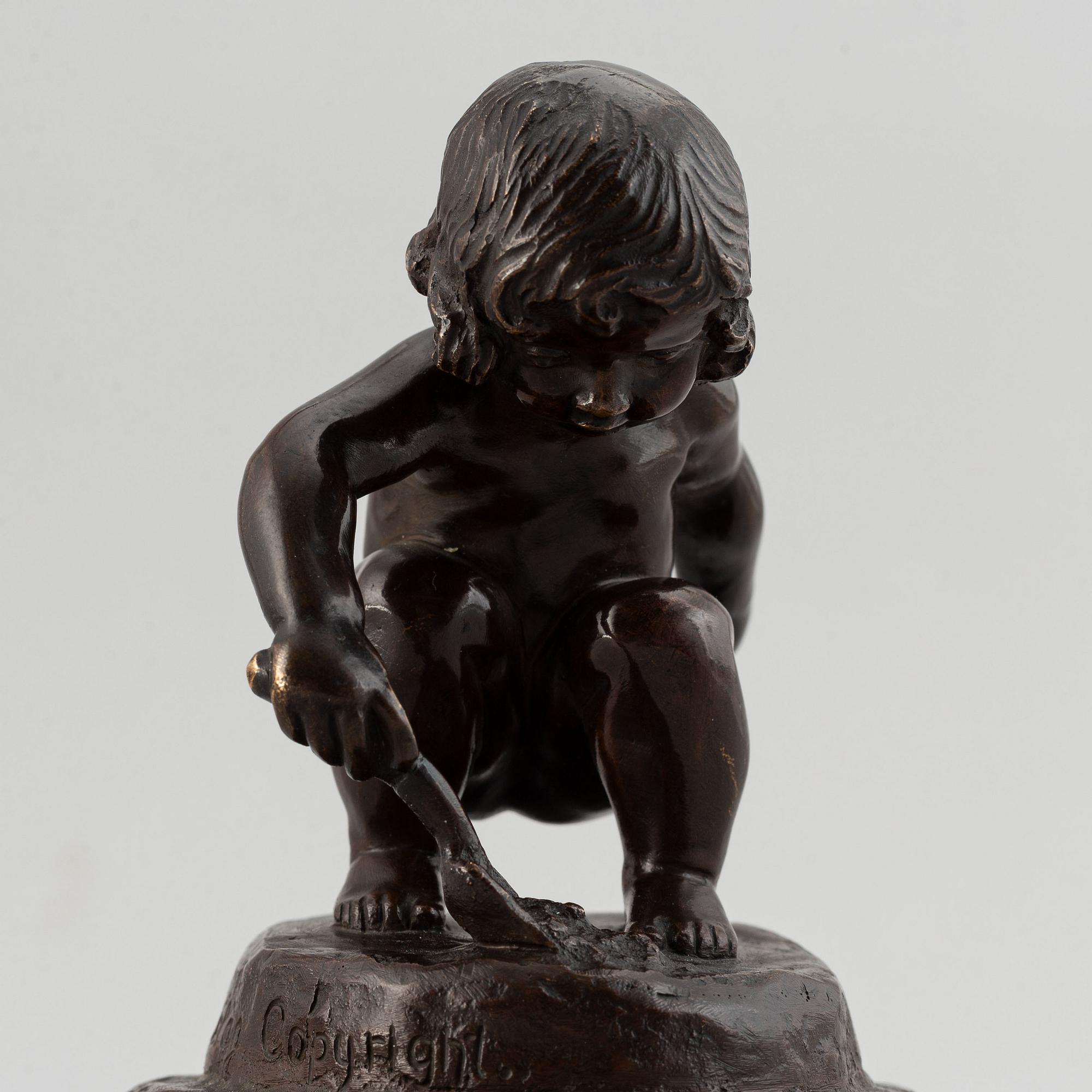 Anders Jensen Bundgaard, skulptur, brons, signerad och daterad 10 juli 1912.