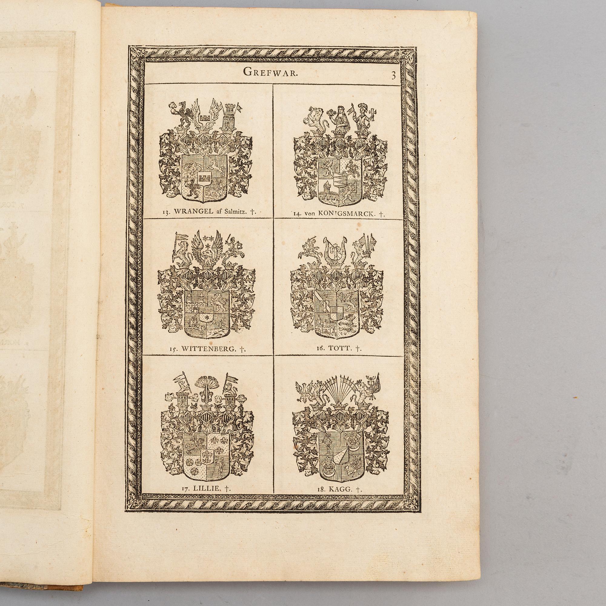 BOK, Sweriges Rikes ridderskaps och adels wapenbok, tryckt i Stockholm 1746.