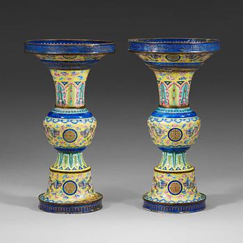 144. A pair of enamel on copper vases, Qing dynasty, 19th Century.