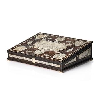 262. A Neopolitan ebony, rosewood and engraved ivory writing box from the circle of Iacopo Fiamengo, first part 17th century.