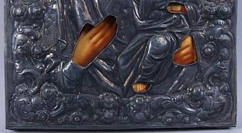 IKON MED RIZZA, silver, bär ryska stämplar, 1800-tal.