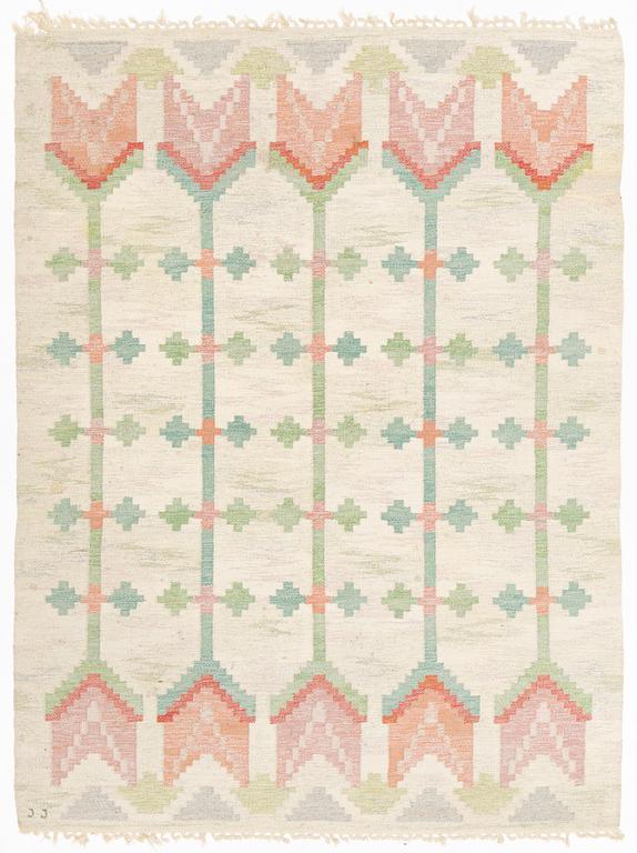 Judith Johansson, a carpet, "Tulpaner" flat weave, ca 265 x 200 cm, signed JJ,