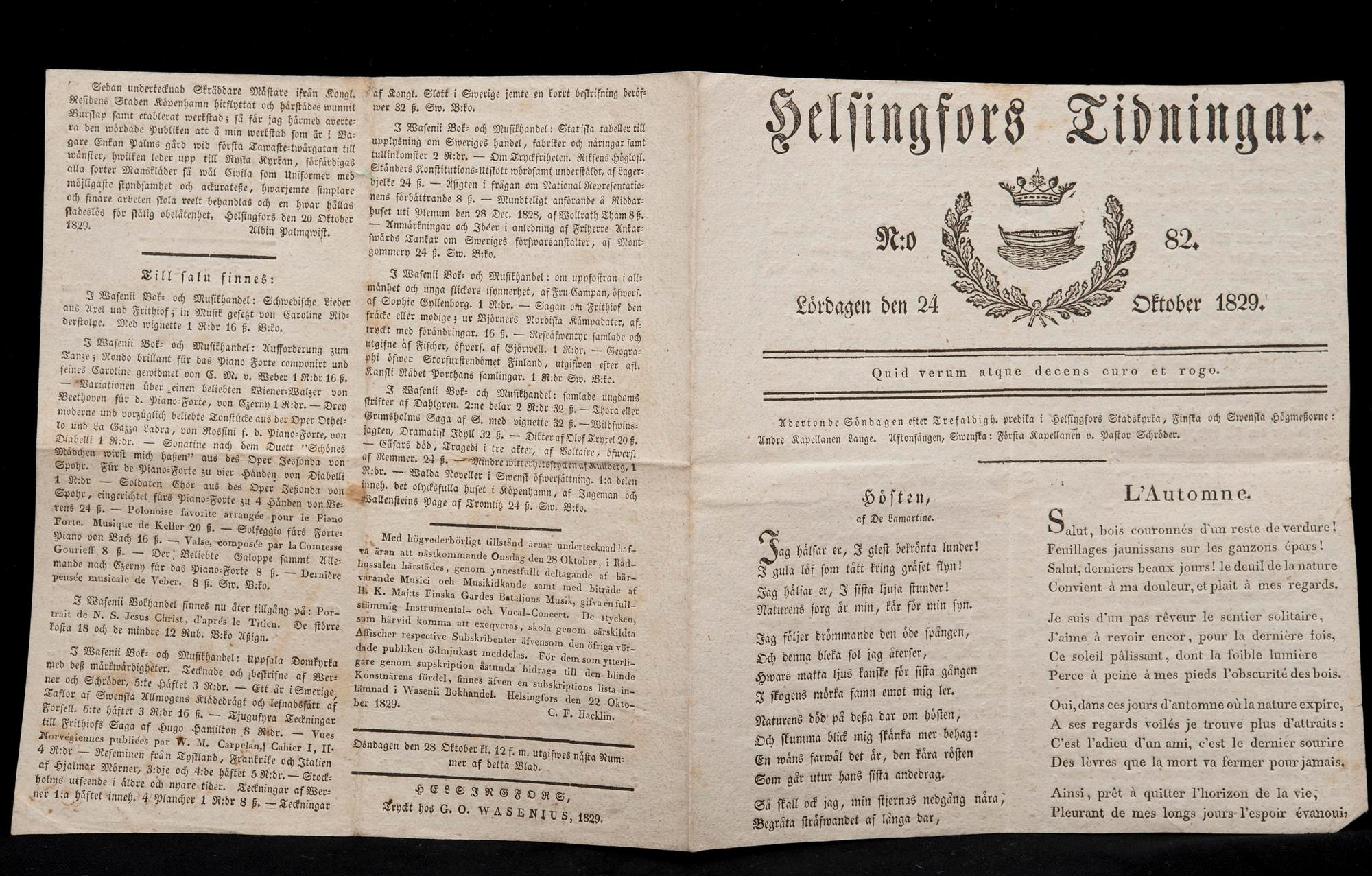 TIDNINGAR, 8 st, Hufvudstadsbladet, Helsingfors Tidningar m.fl. Helsingfors 1829-1881.