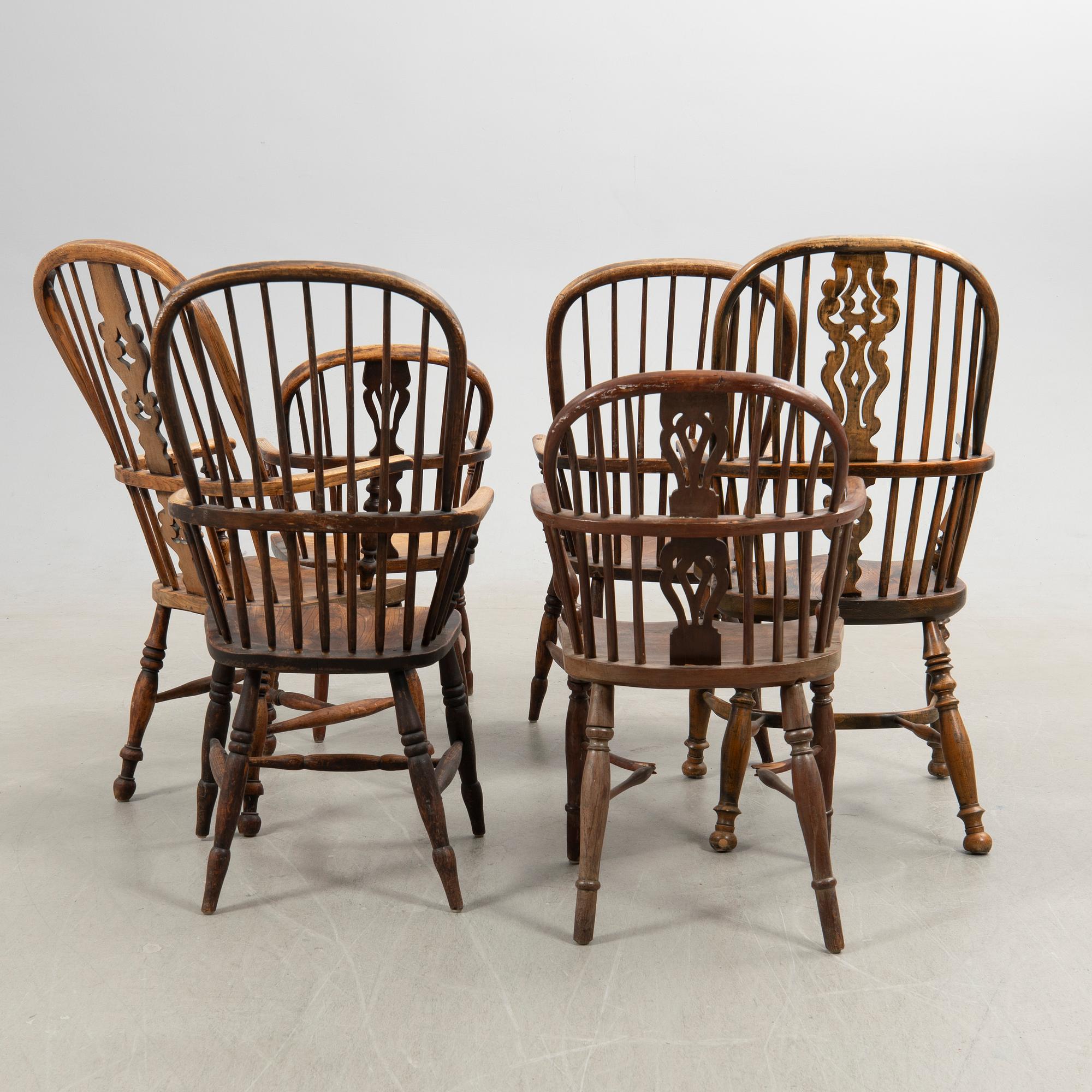 Windsor chairs, 6 pcs, 19th century.