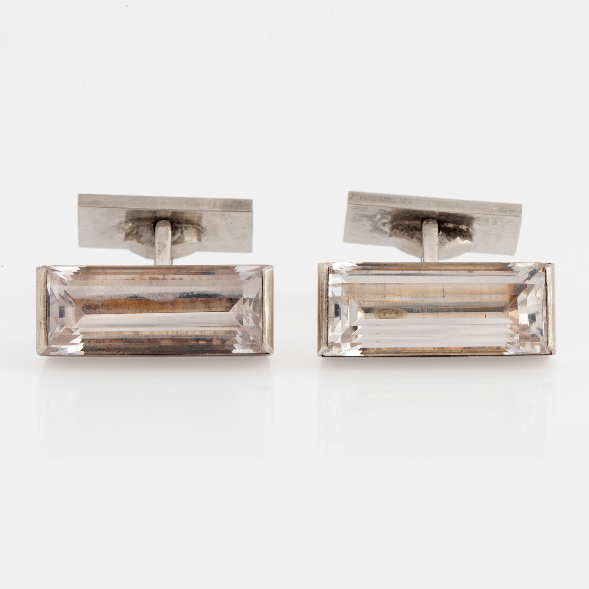 Wiwen Nilsson, manschettknappar, ett par, bergkristall och sterling silver, Lund 1966.