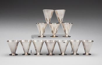 Wiwen Nilsson, A set of twelve Wiwen Nilsson sterling glasses, Lund 1933-51.