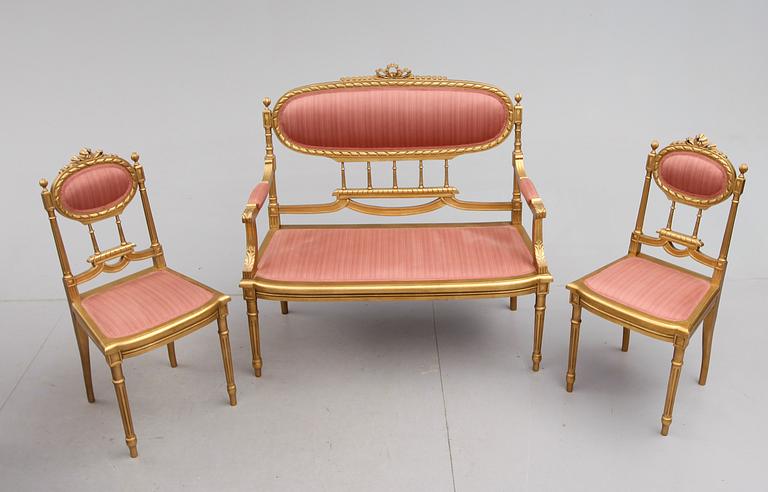SOFFA OCH 2 STOLAR, gustaviansk stil, 1900-talets första hälft.