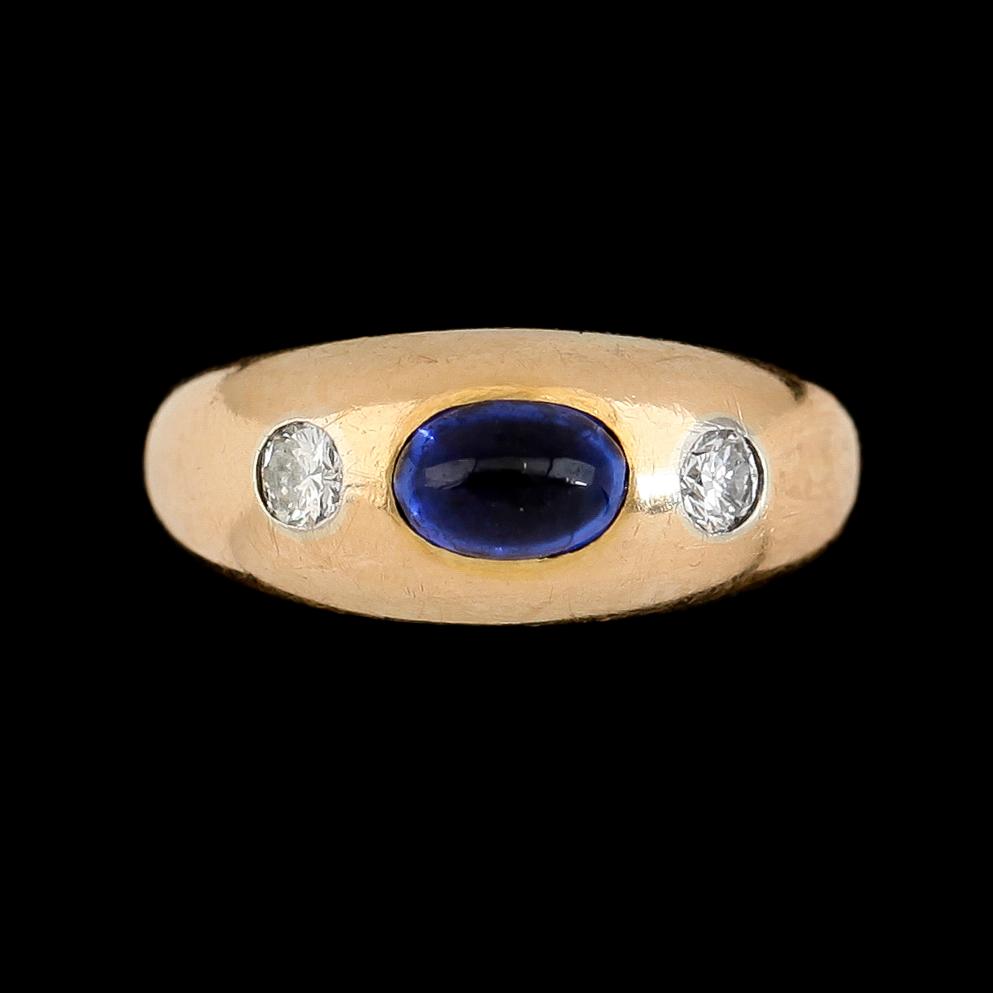 RING, 18K guld, diamanter samt blå sten, svenska stämplar. Total vikt ca4 g.