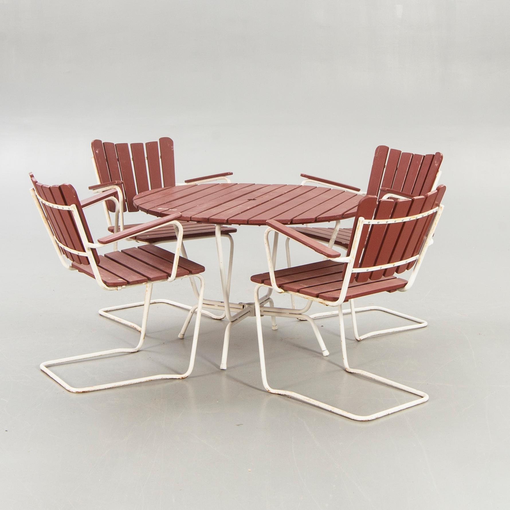 Garden furniture, 4 chairs, table, 1950s.