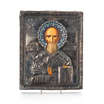 249. A Russian  silver and enameled icon, unknown master, Moscow 1822.