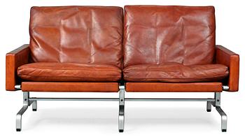 A Poul Kjaerholm " PK-31-2" brown leather sofa, E Kold Christensen, Denmark 1960's, maker's  mark in the steel.