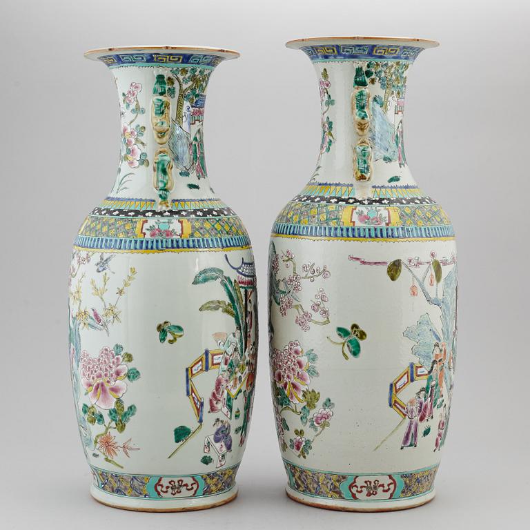 A pair of famille rose floor vases, 20th century.