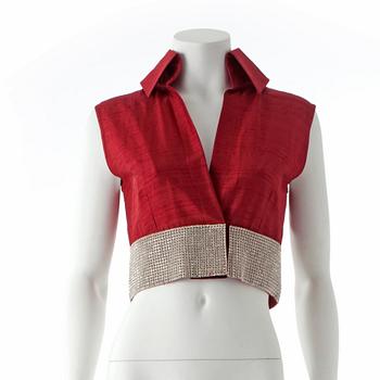 748. DOLCE & GABBANA, a red vest / top with decorative chrystal beading.