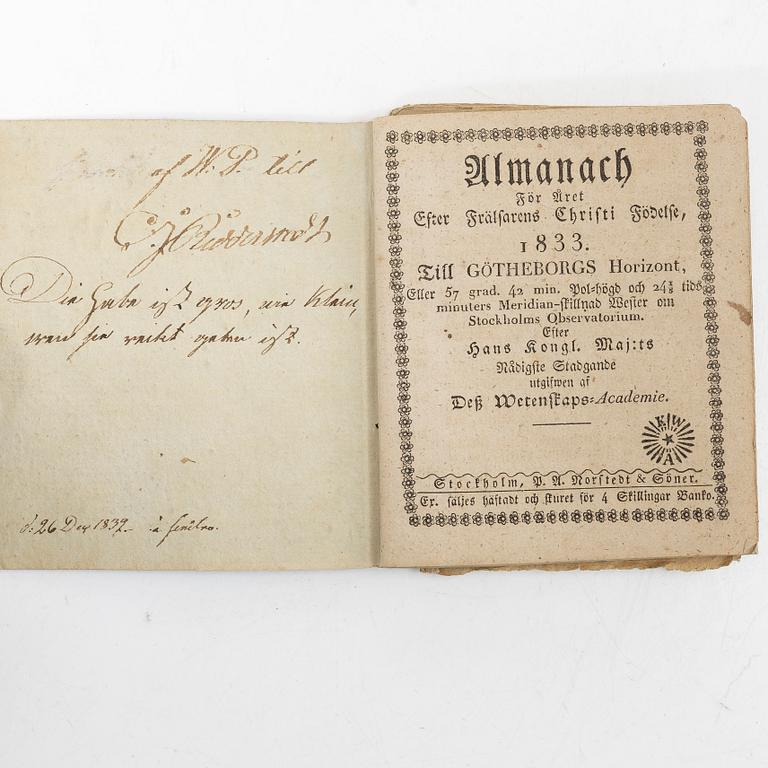 Almanacka samt skissblock, 1800-talets första hälft.