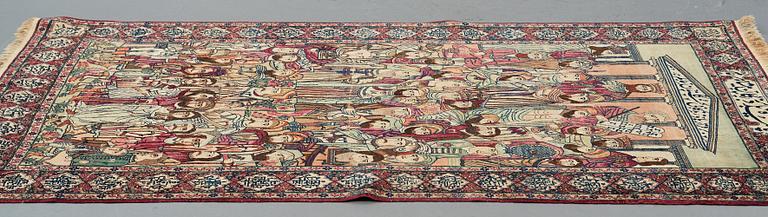 A RUG, an antique Kerman Laver figural, "the Rulers of the World", ca 234-235 x 142 cm.