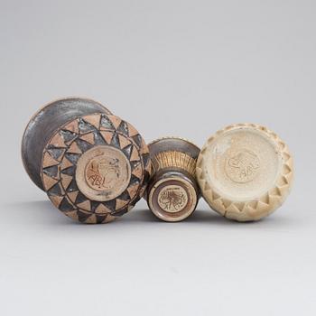 ANDERS BRUNO LILJEFORS, vaser 3 stycken, stengods, Gustavsberg, omkring 1900-talets mitt.