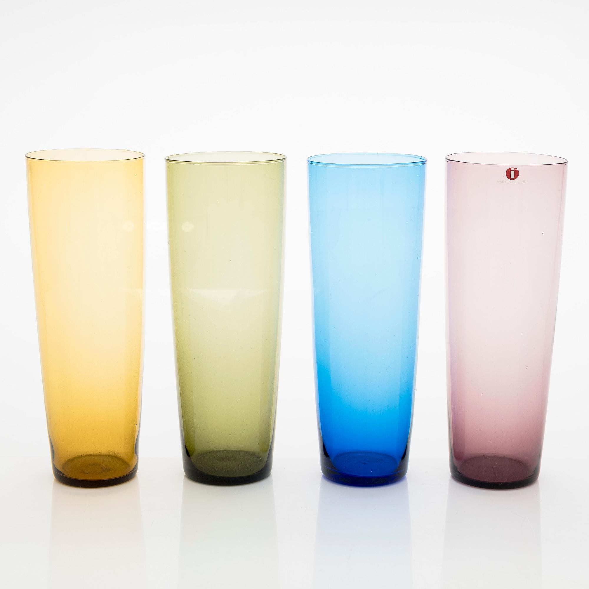 Tapio Wirkkala, a set of 19 juice glasses, model 2204, Iittala, Finland. In production 1956-1969.