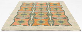 Judith Johansson, a carpet, "Pors" flat weave, approximately 290 x 199 cm, signed JJ.