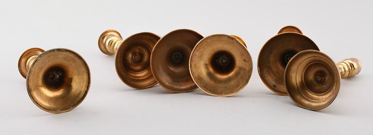 LJUSSTAKAR, 3 par, mässing, 1800-tal.