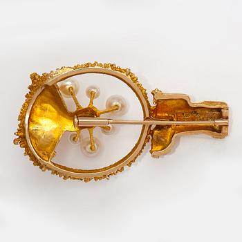 Björn Weckström, "Sea flower", a 14K gold brooch with cultured pearls. Lapponia 1972.