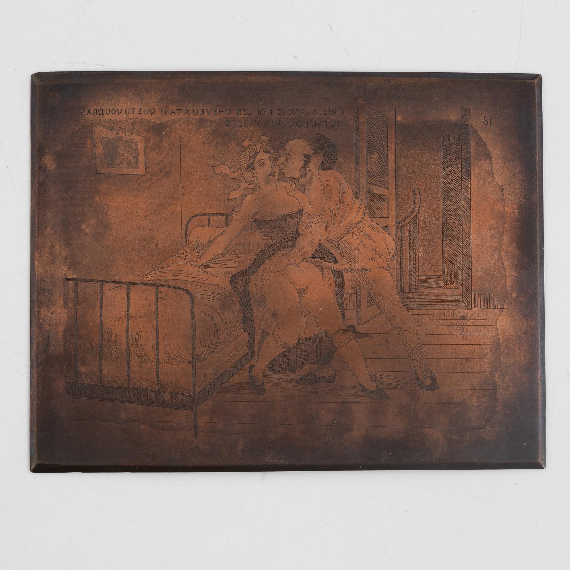 Six copper printing plates, France, 19th century.