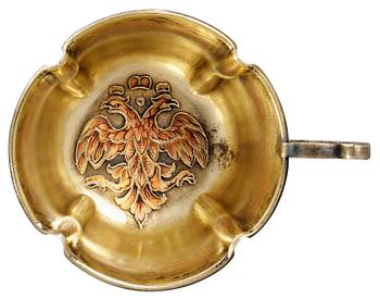 A RUSSIAN SILVER-GILT AND ENAMEL TSCHARKA, makers mark of Fyed Ruch, Moscow 1899-1908.