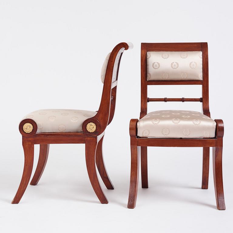 A set of five mahogany Empire chairs, the model attributed to C. F. Sundvall (1754-1831).