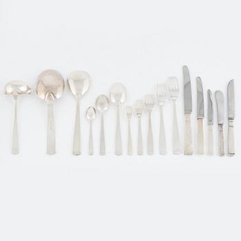 Jacob Ängman, a 94-piece silver flat wear set, "Rosenholm", different makers, Sweden, 1949-2007.