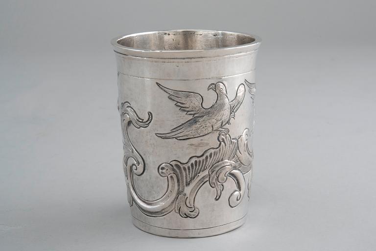 A BEAKER, silver. Unknown master. Alderman Alexei Kosirev Moscow 1791. Height 8 cm, weight 96 g.