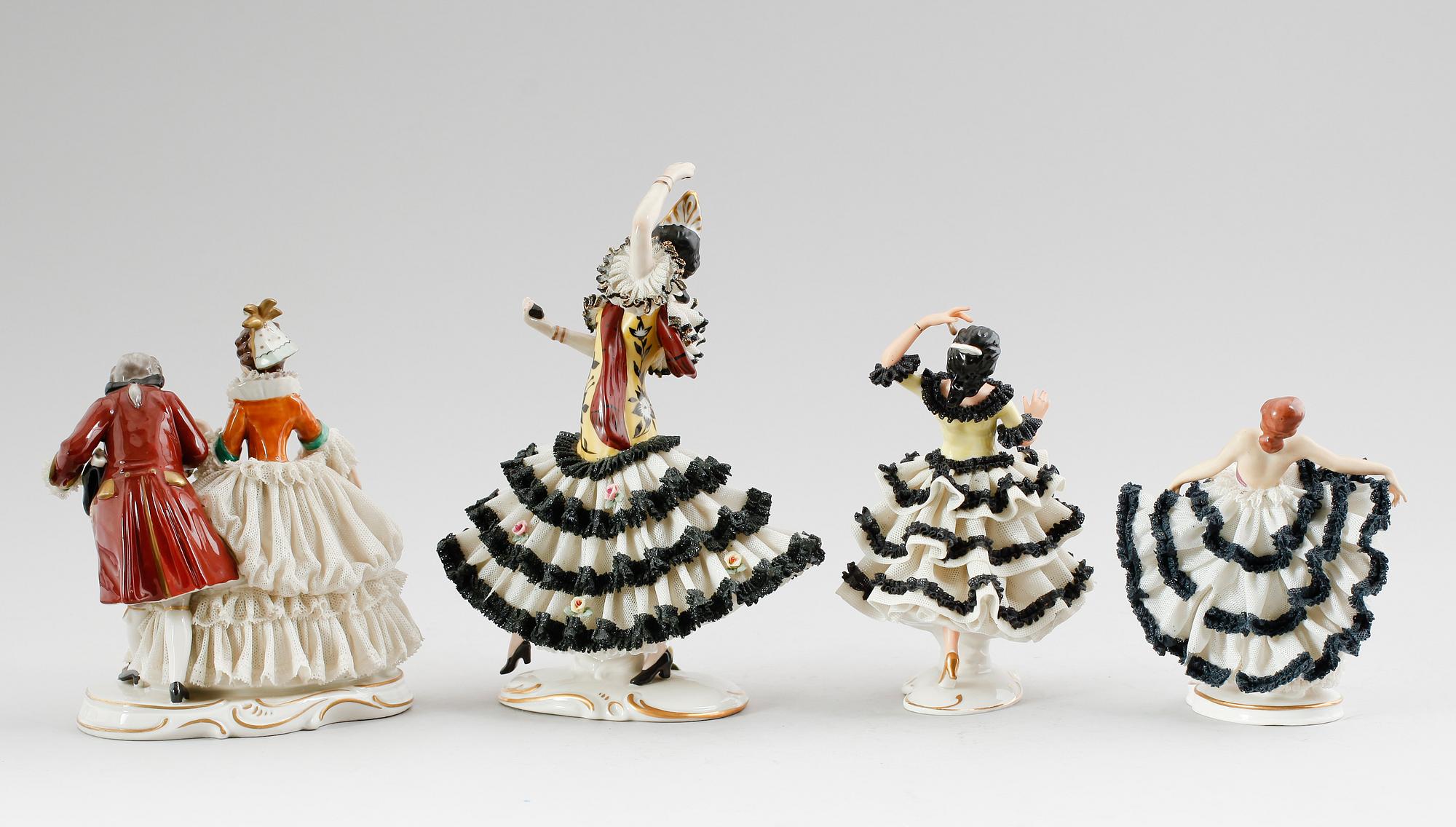FIGURER, 4 st, porslin, Dresden, Tyskland, 1900-talets mitt.