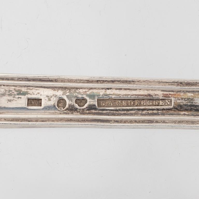 A set of 19 silver cutlery parts, including Gustaf Möllenborg, Stockholm 1888.