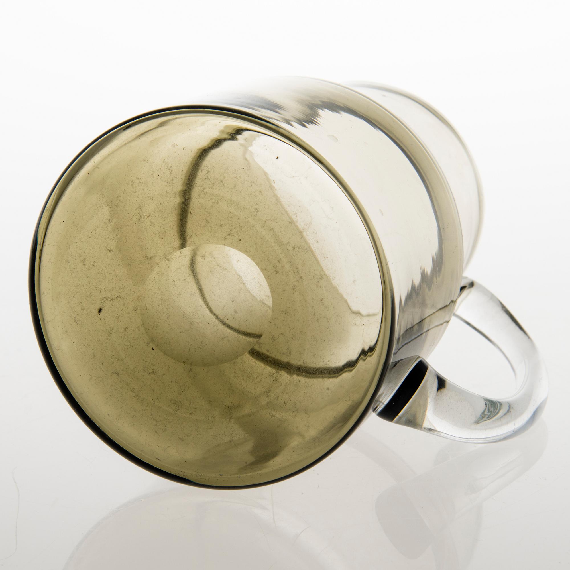 SAARA HOPEA, GLASSWARE SET IN BASKET, jug and 4 drinking glasses, Nuutajärvi. Designed 1952.