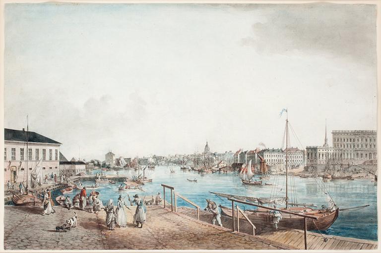 Johan Fredrik Martin, "Utsigt af Stockholm tagen ifrån ingången till Blasiiholmen",  ur: "Svenska vuer".
