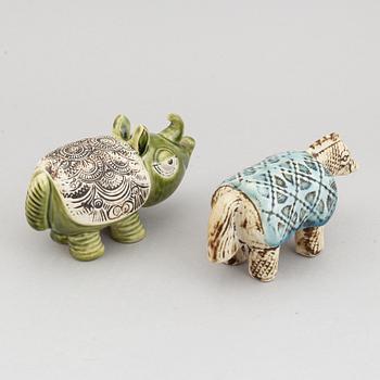 Lisa Larson, six stoneware figurines, from the series "Jura" and "Sköldpaddor", Gustavsberg.