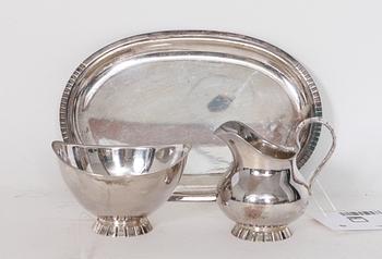 GRÄDDSNIPA, SOCKERSKÅL samt FAT, silver, 262 gr.