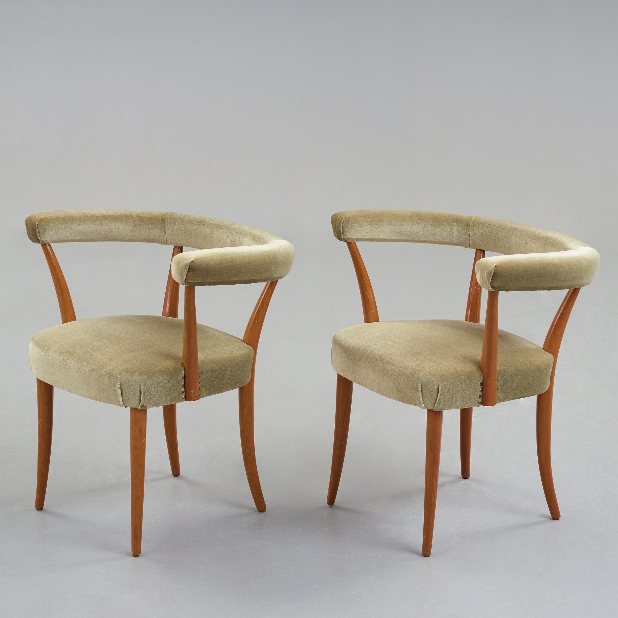 Josef Frank, a pair of mahogany horseshoe chairs, Svenskt Tenn, Sweden, mid 20th Century, model 966.