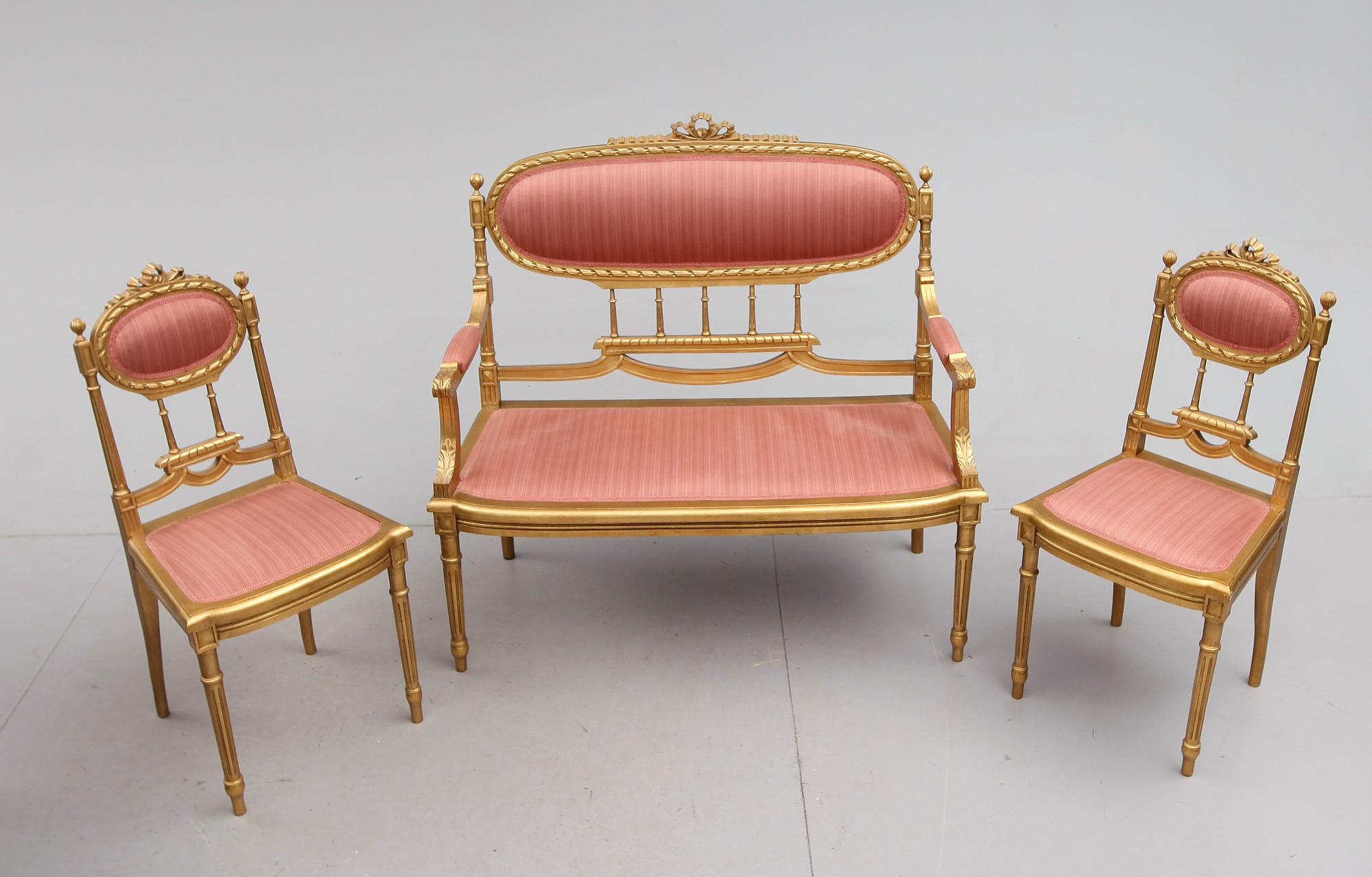 SOFFA OCH 2 STOLAR, gustaviansk stil, 1900-talets första hälft.