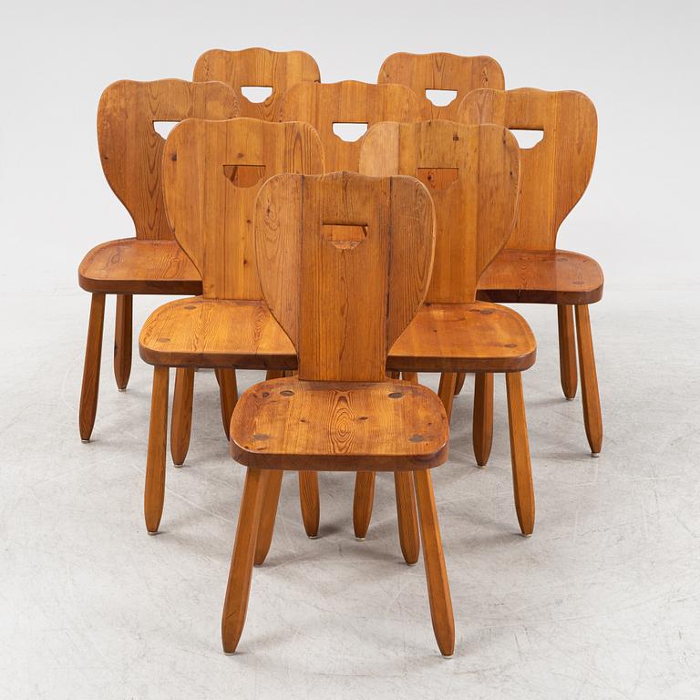 Eight pine chairs, 1940's.