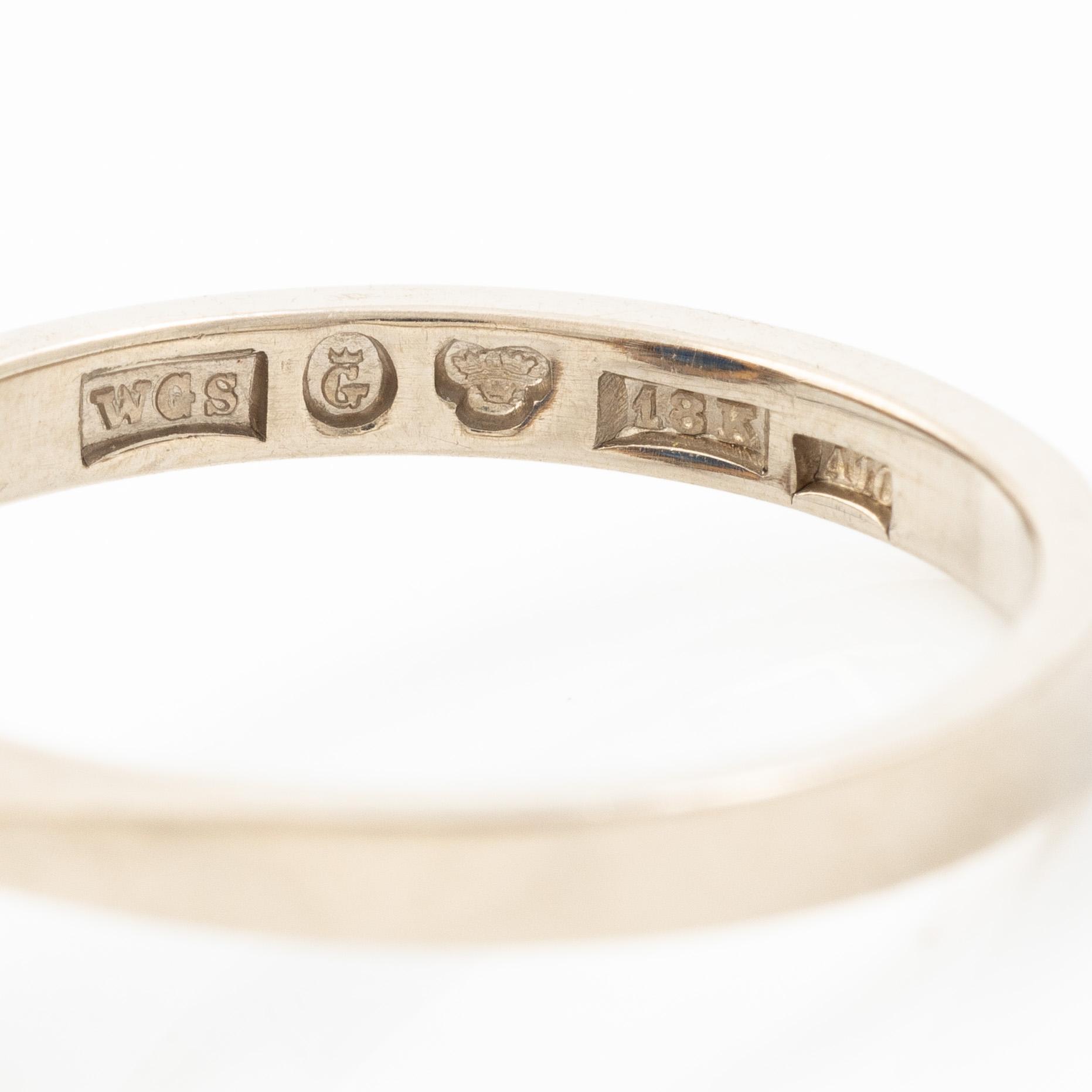 Ring, camrose model, 18K white gold with sapphire and old-cut diamonds.