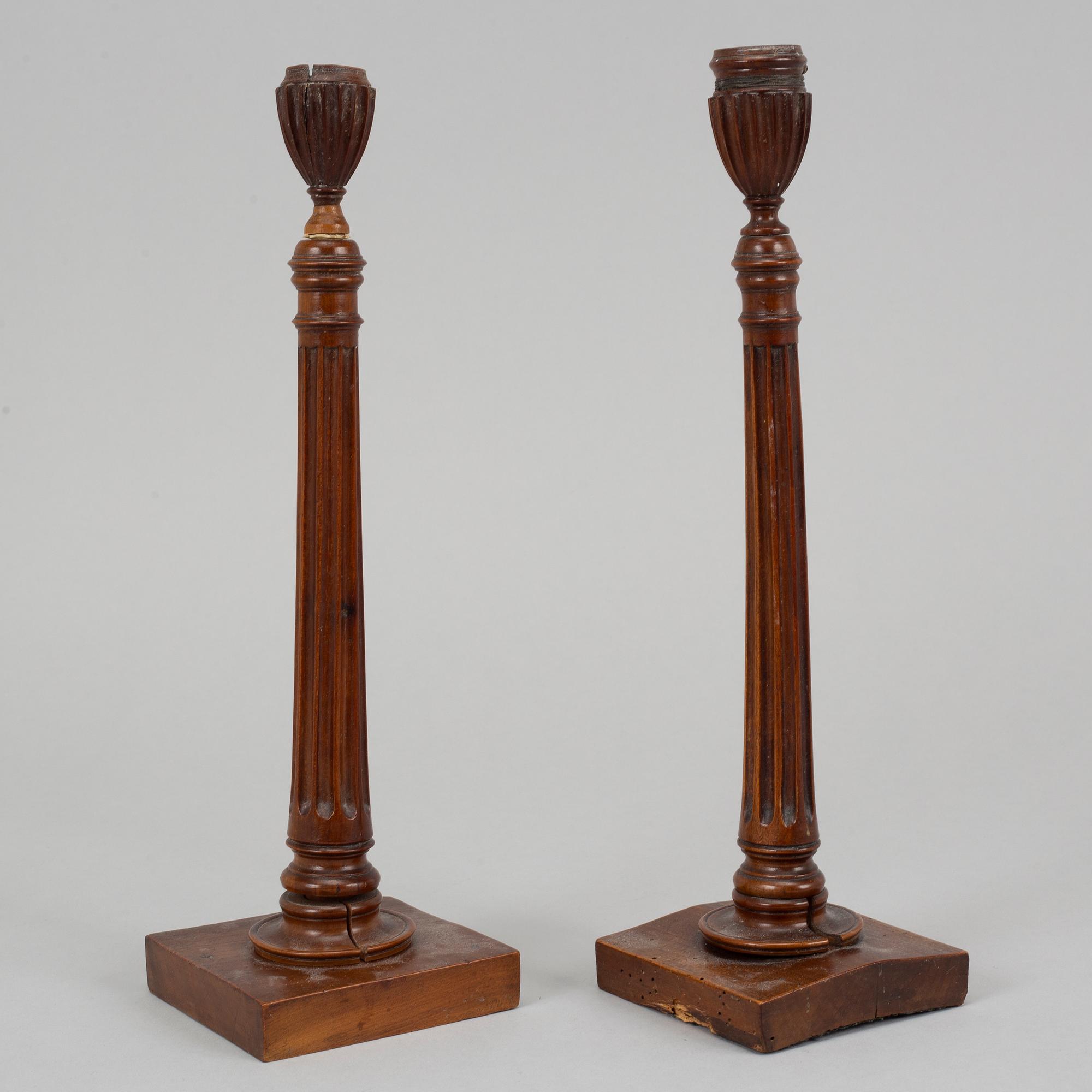 Two candlesticks, probably England. Early 19th century.